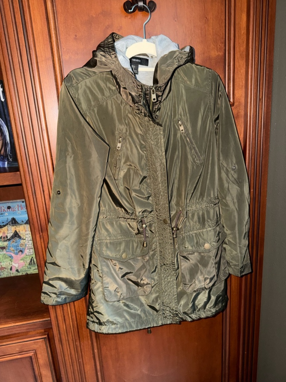 Forever 21 Olive Green Hooded Anorak Jacket